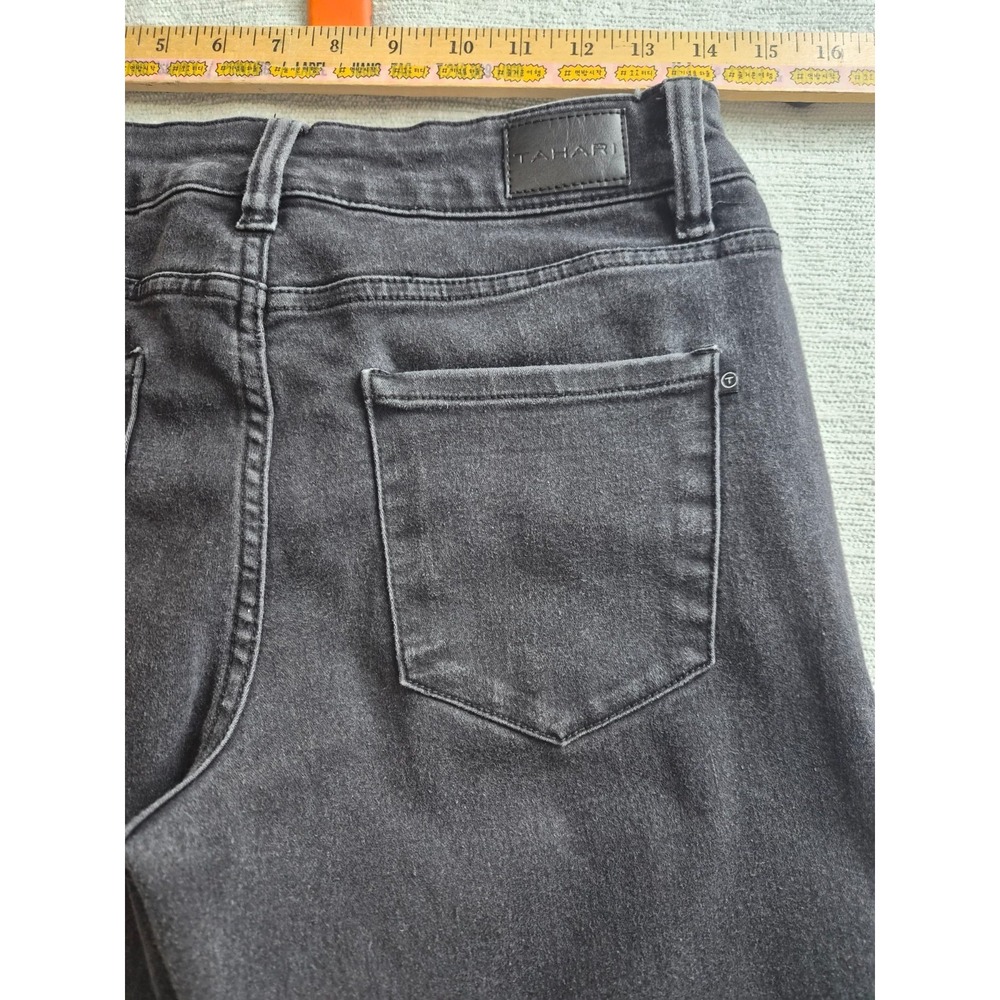 Tahari Jeans Womens 8/29 Black Denim Dark Wash Cotton Stretch Tapered Leg Logo - Picture 9 of 12